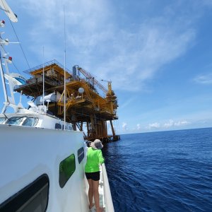 Blue skies as we approached the rig on Thursday