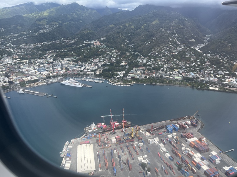 Papeette harbour from hopper flight